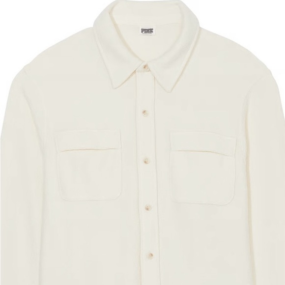 Pink Victoria Secret Cream Reverse Fleece Shacket Long Sleeve Shirt Top XL NWT - Picture 10 of 10